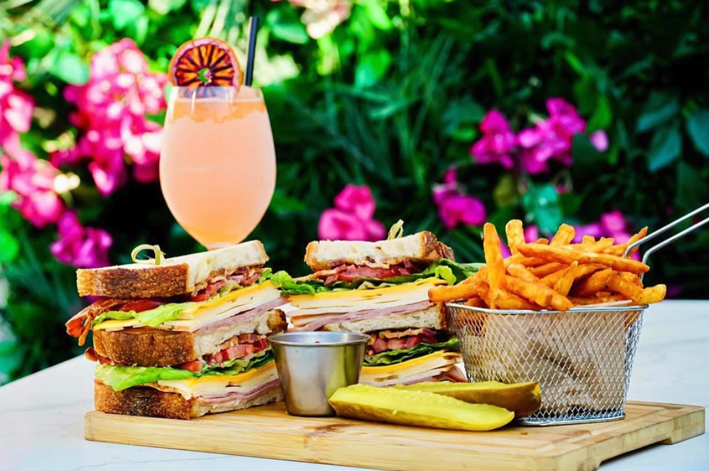 Club sandwich and fries